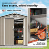 7' x 4' x 6' Garden Storage Shed Outdoor Patio Metal Tool Storage House w/ Foundation Kit and Double Doors, Distressed Light Brown
