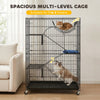 4-Tier Cat Cage, Large Cat Enclosure with Lockable Wheels, Tray, Hammock, Bed, 3 Ramp, 3 Platforms for 3-5 Kittens