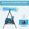 Outdoor Patio 3-Person Steel Canopy Cushioned Seat Bench Swing with Included Side Trays & Padded Comfort, Light Blue