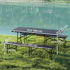 6FT 3PCS Faux Rattan Outdoor Camping Table Bench Set with Carrying Handles, Folding Picnic Table with 2 Benches, Black