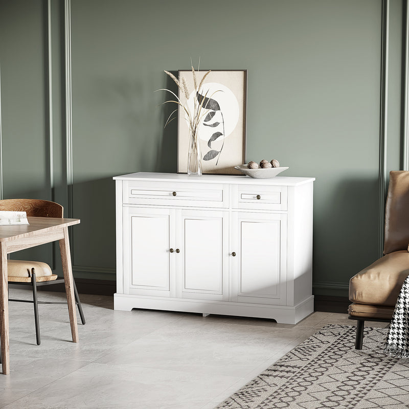 Modern Sideboard Cabinet, Buffet Cabinet with 2 Drawers and Adjustable Shelves, Buffets Tables for Dining Room, White