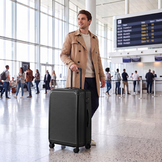 28-Inch Expandable Luggage, Hardshell Suitcase with Spinner Wheels, Top Handle, Side Handle, TSA Lock, Black