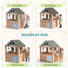 Qaba Outdoor Playhouse, Wooden Kids Playhouse with Door, 3 Windows, 2 Flower Boxes for Garden, Indoor Playroom, Ages 3–8, Natural Wood