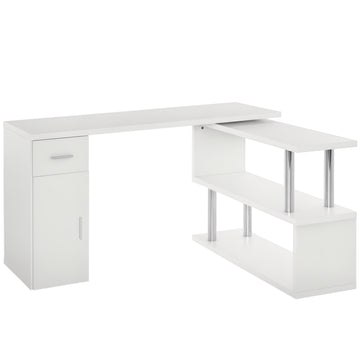L-Shaped Rotating Computer Desk Home Office Study Workstation with Storage Shelves, Cabinet and Drawer for Home & Office, White