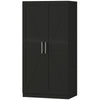 Wardrobe Cabinet with Hanging Rod, Anti-Tipping and 2 Barn Doors, Farmhouse Wardrobe Closet for Bedroom