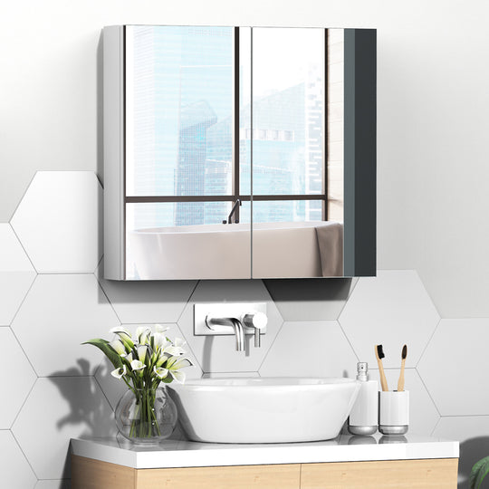 Wall Mounted Mirror Cabinet, Bathroom Medicine Cabinet with Mirror, 2 Doors and 3-tier Shelving, White