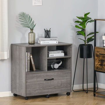 Lateral Filing Cabinet with Open Storage Shelf, Printer Stand, Mobile Office File Cabinet with Wheels for Letter and Legal Sized Files, Grey
