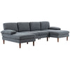 U Shape Couch with Double Chaise Lounge, Modern 4 Seater Sofa with Wooden Legs, Fabric Sofa for Living Room