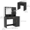 Illuminated Dressing Table Set, LED Vanity Table Set with Stool, LED Mirror, Drawer and Cabinet Shelves for Bedroom, Black