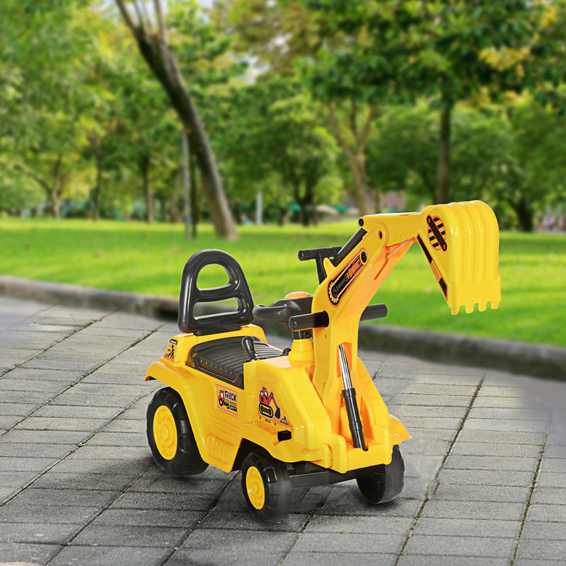 NO POWER 3 in 1 Ride On Toy Excavator Digger Scooter Pulling Cart Pretend Play Construction Truck