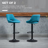 Bar Stools Set of 2, Swivel Counter Height Barstools with Adjustable Height, Linen Upholstered Bar Chairs with Round Metal Base and Footrest, Blue