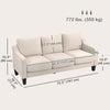3 Seater Sofa, Modern Couch with Pocket Spring, Linen Upholstered, Thick Padded