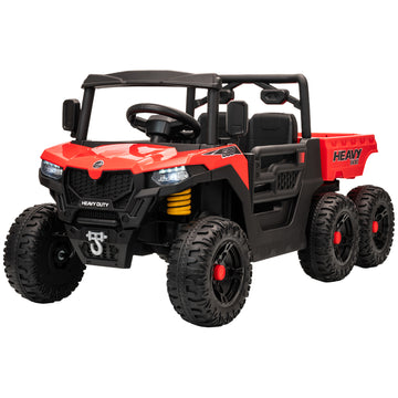 Qaba 24V 4WD Kids Ride On Truck with 6 Wheels Electric Ride On Car with Remote, Dump Bed for 3-8 Years, Red