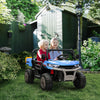 12V Ride on Car with Electric Bucket, Two-Seater, Shovel, Remote Control, Spring Suspension, Horn, Music, Blue