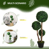 35 Inch Potted Fake Plant, Artificial Boxwood Topiary Tree, Triple Ball Tree for Indoor and Outdoor, Dark Green