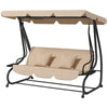 3-Seat Outdoor Patio Swing Chair, 2-in-1 Convertible Flat Bed, Canopy Swing with Adjustable Shade, Removable Cushions, Cup Holder, Light Brown