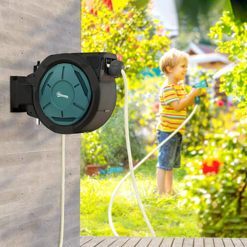 1/2 in x 65ft Wall Mounted Garden Hose Reel, Retractable Water Hose Reel with Auto Rewind, Any Length Lock, Blue