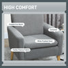 Fabric Accent Chair, Modern Upholstered Armchair with Wood Legs and Wide Padded Seat, Grey