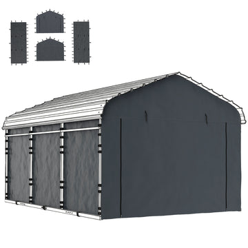 Carport Replacement Canopy Cover Sidewalls for 12' x 20' Carport, UPF50+ Waterproof Garage Car Shelter Tarp, Dark Grey