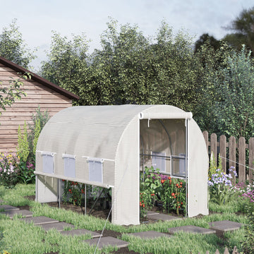 10' x 6.6' x 6.6' Walk-in Tunnel Greenhouse with Quality PE Cover, Zipper Doors & Mesh Windows, White