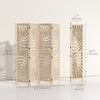 4 Panel Room Divider, Detachable Folding Privacy Screens with Palm Leaf Design for Home Office, Natural Wood Finish