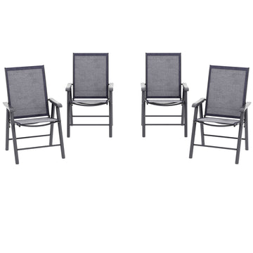 4-Piece Folding Chair Set for Relaxing on Patio Balcony Garden, Comfortable Outdoor Furniture with Armrests, Dark Grey
