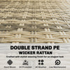 3-Seater Outdoor Couch, PE Wicker Patio Sofa with Deep Seat, Wood-Effect Aluminum Armrests, Cushions, Khaki