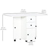 Foldable Dining Table, Rolling Kitchen Table with Storage Drawers and Cabinet, Drop Leaf Table on Wheels, White