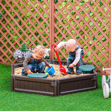 DIY Kids Sandbox with Waterproof Oxford Cover, Sand Playset Station with Bottom Fabric Liner, for 3-12 Years Old, Outdoor Indoor Backyard, Brown