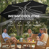 10 ft Offset Patio Umbrella with Solar Light, Garden Hanging Parasol with 360° Rotation, Tilt, Cover, Black