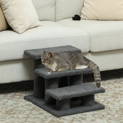 3 Tier Pet Stairs Dog Cat Step Scratch Post Furniture, Dark Grey