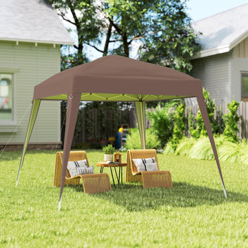 Auvent escamotable extérieur 8' x 8', tente de réception pliante portable avec sac de transport pour camping, fêtes, pique-niques, couleur café