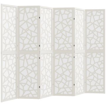 6 Panel Room Divider, 5.6 FT Lightweight Folding Privacy Screen with Geometric Pattern for Living Room, Bedroom, White