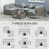 7pc Garden Wicker Sectional Set with Tea Table Patio Rattan Lounge Sofa Outdoor Deck Furniture Light Grey