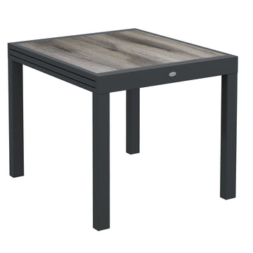 Extendable Dining Table, Rectangular Patio Outdoor Table with Aluminum Frame and Plastic Board Tabletop for Lawn, Grey