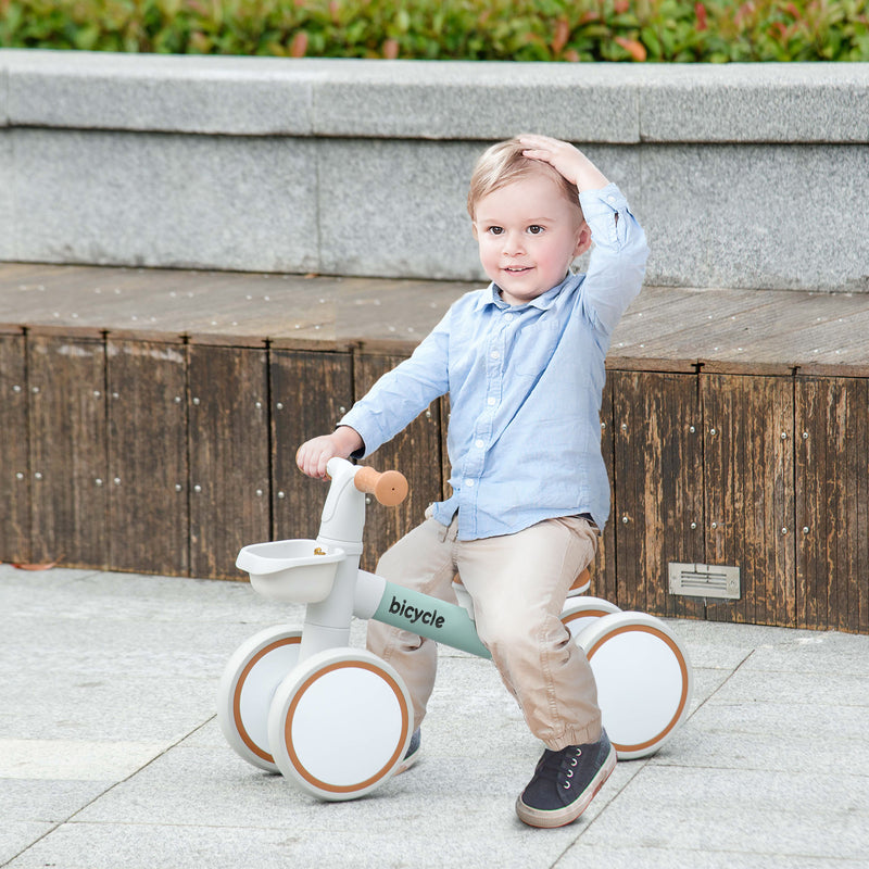Qaba Toddler Balance Bike for 12–36 Months with Adjustable Seat, Removable Basket, 4 Silent Wheels, Green