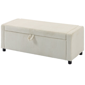 Storage Ottoman, Upholstered Corduroy End of Bed Bench with Thick Padding, Storage Bench for Bedroom, Beige