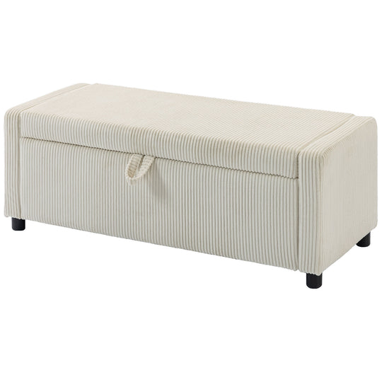 Storage Ottoman, Upholstered Corduroy End of Bed Bench with Thick Padding, Storage Bench for Bedroom, Beige