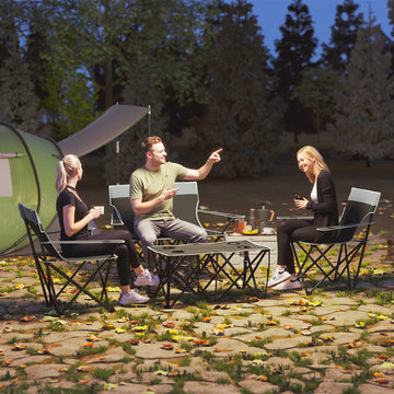 4 Piece Folding Camping Table and Chairs, Outdoor Lawn Chair Set w/ Table, Cup Holders for Hiking, Picnic, Grey