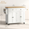 Rolling Kitchen Island with Rubber Wood Top and Storage, Spice Rack, Towel Rack