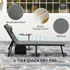 Folding Chaise Lounge Chair Set of 2, Reclining Outdoor Lounge Chair Set with Quick Drying Pad Headrest Side Pocket, Tanning Chair Set for Beach Garden Pool, Light Grey