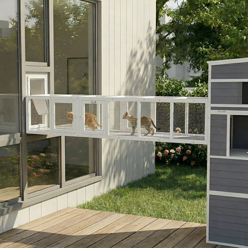 Cat Tunnel, Outdoor Cat Enclosure with Combinable Design, 8 Doors, 98
