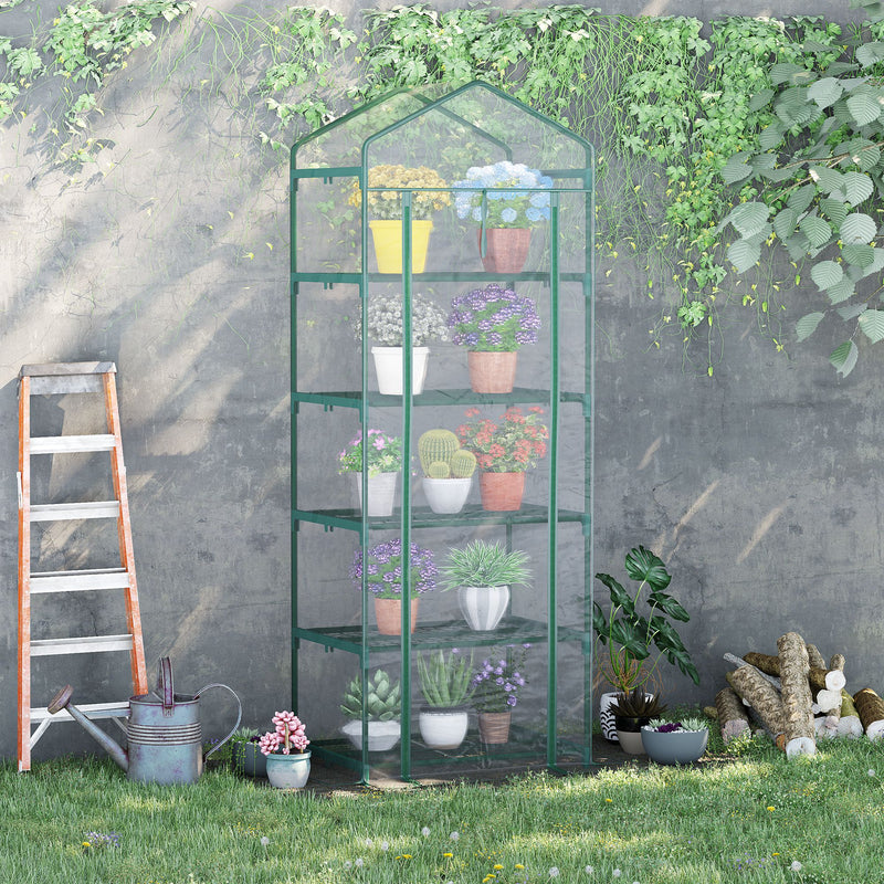 5 Tier Mini Greenhouse, Portable Outdoor Flower Stand with Shelf Clips, Indoor Greenhouse with Steel Frame, Transparent, 27.25