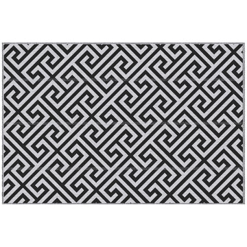 Reversible Outdoor RV Rug, Patio Floor Mat, 5' x 8' Plastic Straw Rug for Backyard, Deck, Beach, Camping, Black & White