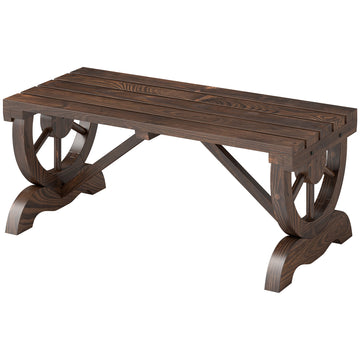 Rustic Wood Wheel Outdoor Garden Bench for 2-Person with a Unique Wheel Design on the Legs & Strong Build, Brown