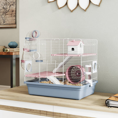 Hamster Cage, 3-Tier Small Animal Cage with Excerise Wheel, Food Bowl, Water Bottle, House, Tunnels, Ramps