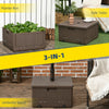 3-in-1 Outdoor Umbrella Base with Wheels, Side Table, Planter Box, 175lbs Heavy Duty Patio Umbrella Stand, Brown
