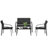 4 Piece Patio Furniture Set, Outdoor Conversation Set with Deep Seat, Loveseats, Armchairs, Glass-Top Table, Black