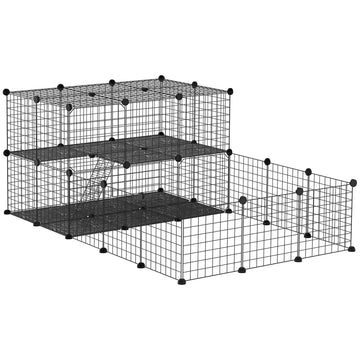 Pet Playpen, Guinea Pig Playpen, Customizable Rabbit Cage, Portable Metal Wire Pet Small Animal Fence with Door for Chinchilla, Ferret, Indoor & Outdoor Yard, 46 Panels