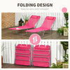 Set of 2 Folding Chaise Lounge Chairs, Outdoor Poolside Sun Tanning Chairs w/ Pillow, Reclining Backrest, Pink